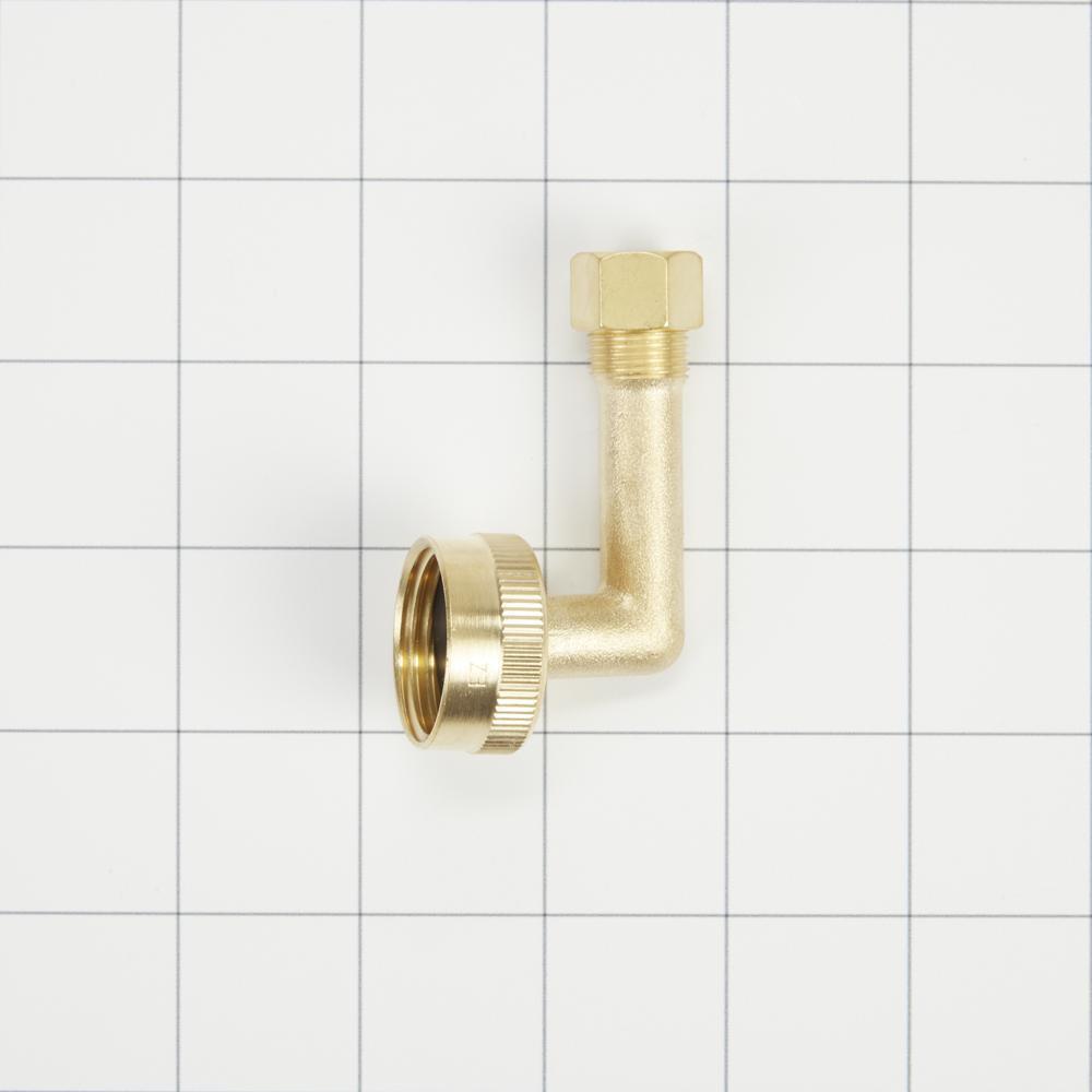 Maytag W10685193 Dishwasher Brass Gooseneck Fitting with washer, 3/4" NH x 3/8" compression fitting