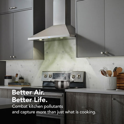 BWP1304SS Broan® 30-Inch Convertible Wall-Mount Pyramidal Chimney Range Hood, 450 Max CFM, Stainless Steel