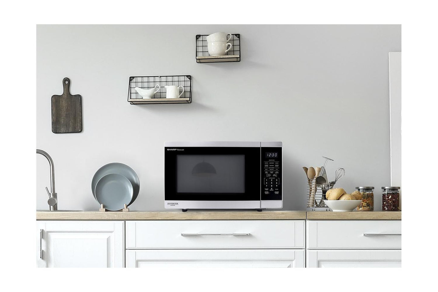 SMC1464KS Sharp 1.4 cu. ft. 1100W Stainless Steel Countertop Microwave Oven with Inverter Technology