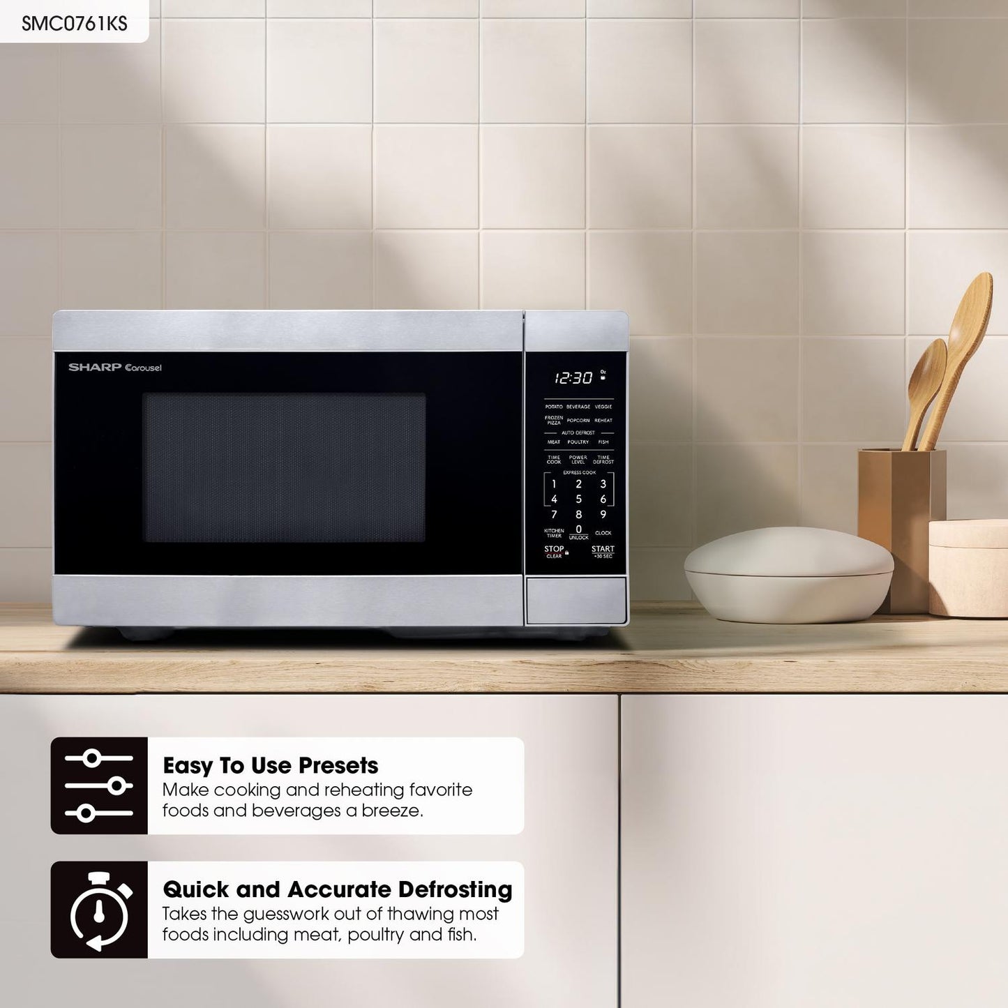 SMC0761KS Sharp 0.7 cu. ft. 700W Stainless Steel Countertop Microwave Oven
