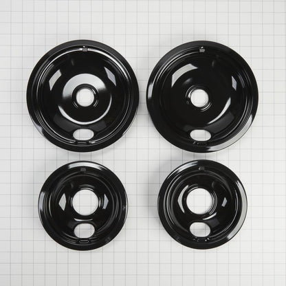 Kitchenaid W10288051 Range Electric/Cooktop 4-Pack Round Drip Bowls (Two 6-IN and Two 8-IN) - Black for Non-Hinged, 2-Wire Plug Cooking Elements