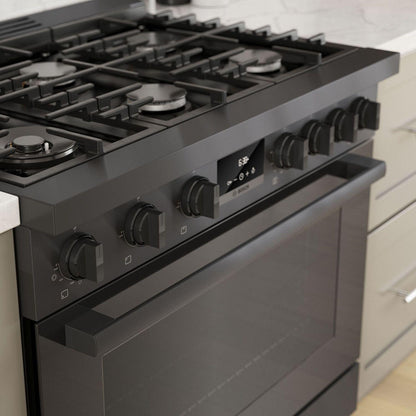 Bosch HDS8645U 800 Series, Dual fuel freestanding range, 36'', Black stainless steel