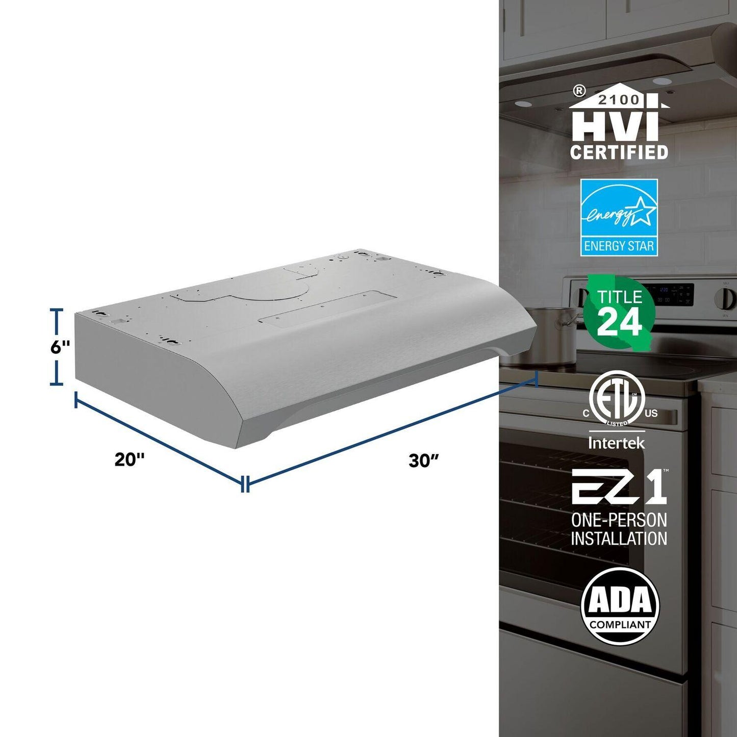 Broan ALT1303SS Alta 30-Inch 350 MAX Blower CFM 1.5 Sones Stainless Steel Range Hood