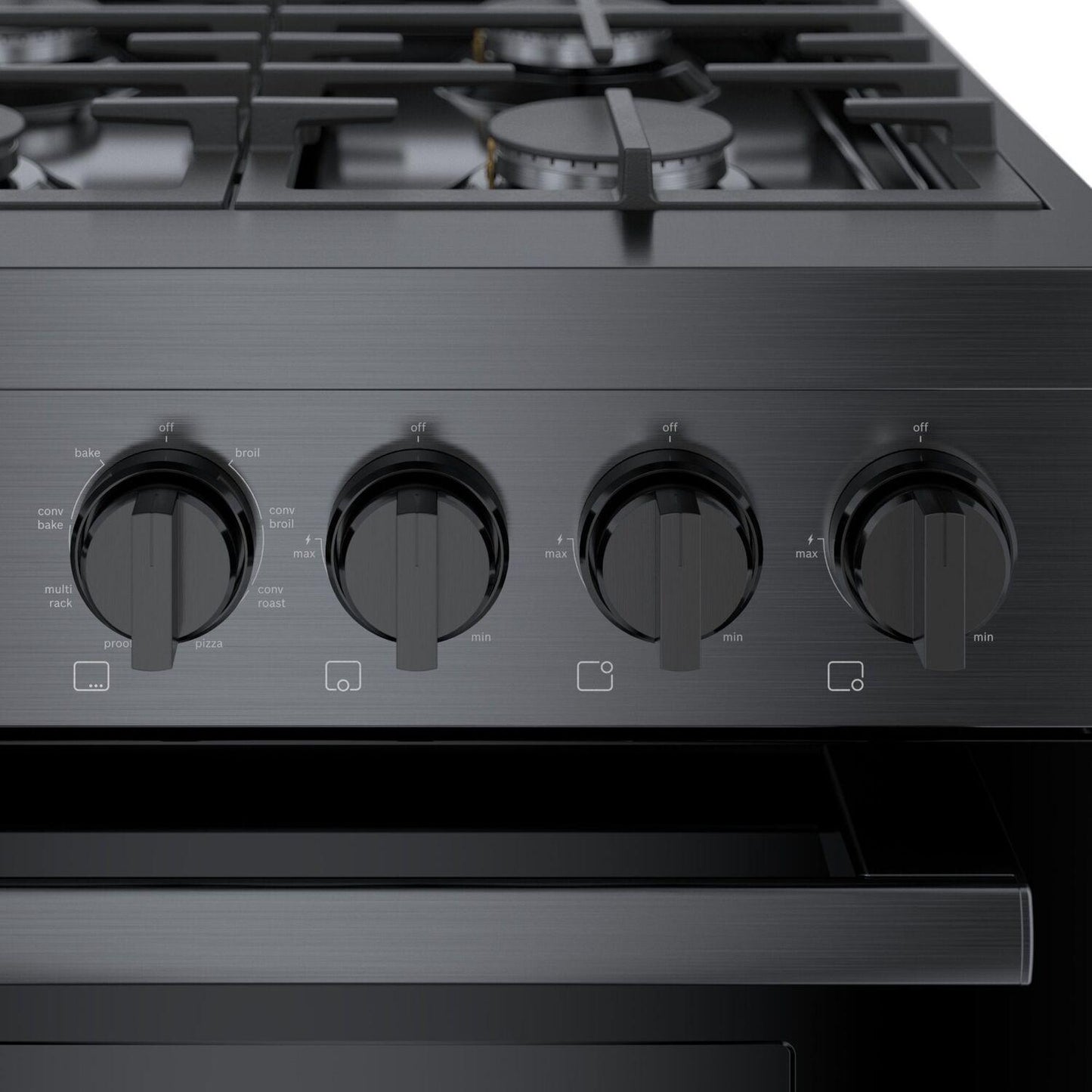Bosch HDS8645U 800 Series, Dual fuel freestanding range, 36'', Black stainless steel