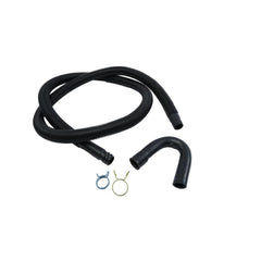 Whirlpool 285666 8' Black washer drain hose with molded and straight plastic fittings, U-shape rubber nozzle, and spring clamp - 1 pack