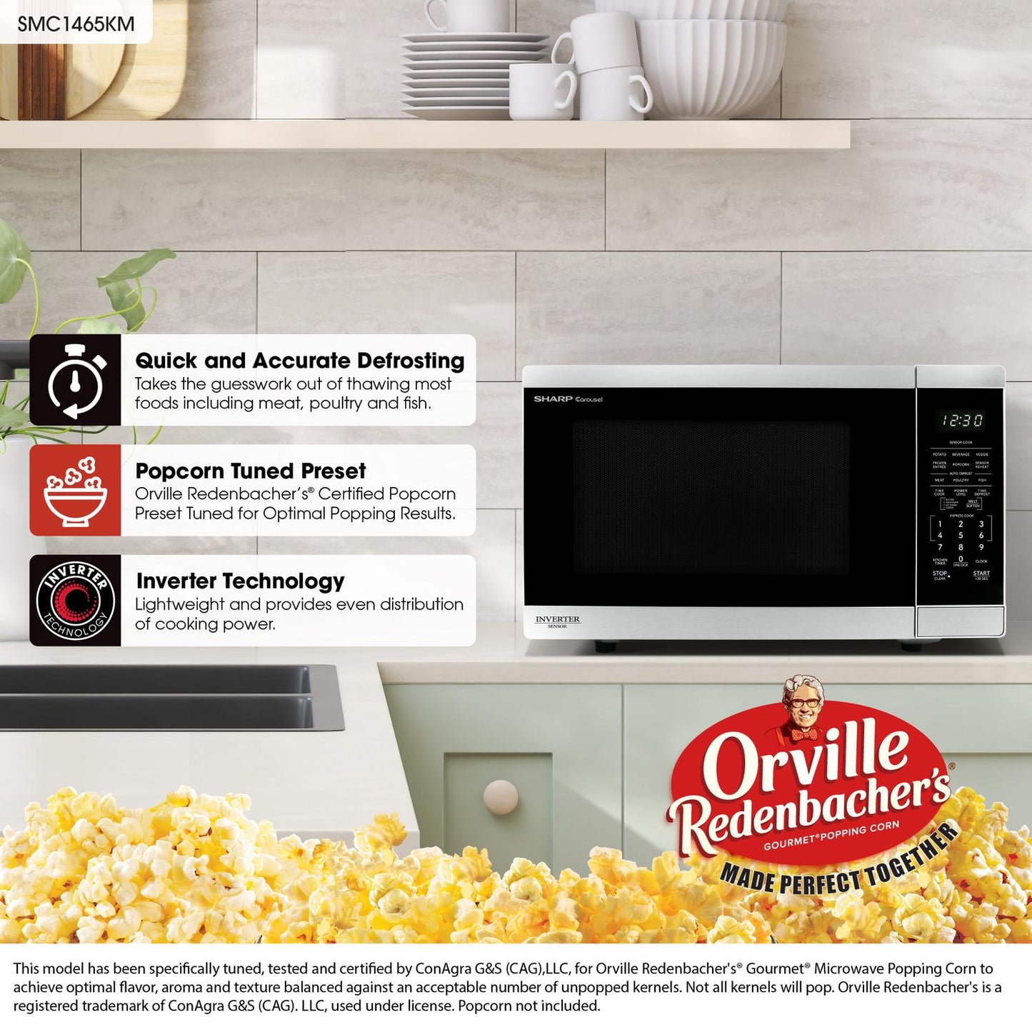 SMC1465KM Sharp 1.4 cu. ft. 1100W Stainless Steel Countertop Microwave Oven with Inverter Technology