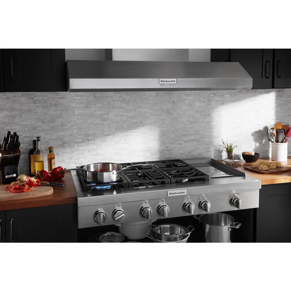 Kitchenaid KVWC958KSS 48'' 585 or 1170 CFM Motor Class Commercial-Style Wall-Mount Canopy Range Hood
