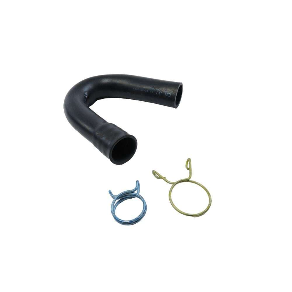 Maytag 285666 8' Black washer drain hose with molded and straight plastic fittings, U-shape rubber nozzle, and spring clamp - 1 pack
