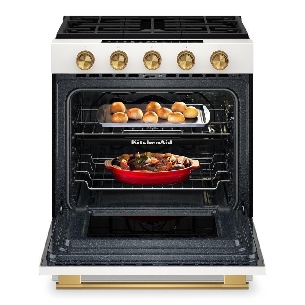 Kitchenaid KSGS530SPL 5.0 Cu. Ft. Smart Slide-in Gas Range with Convection Cooking Modes and 2-in-1 Burner