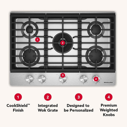 KCGK530SJP KitchenAid® 30 in. Gas Cooktop with 5 Burners and Integrated Wok Grate