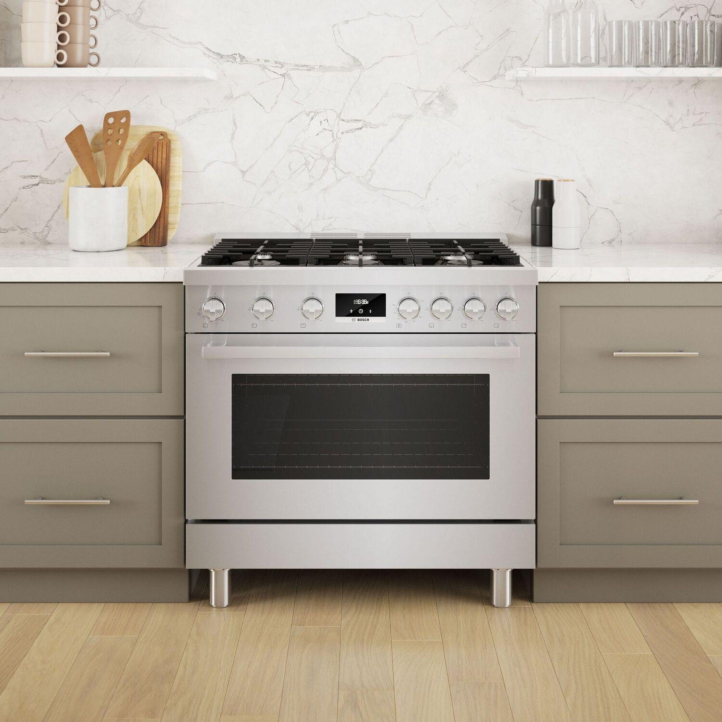 Bosch HDS8655U 800 Series, Dual fuel freestanding range, 36'', Stainless steel