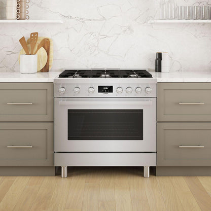 Bosch HDS8655U 800 Series, Dual fuel freestanding range, 36'', Stainless steel