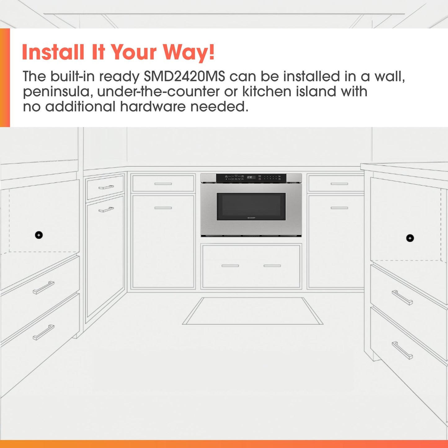 SMD2420MS Sharp 24 in. 1.2 cu. ft. Built-In Microwave Drawer™ Oven in Stainless Steel