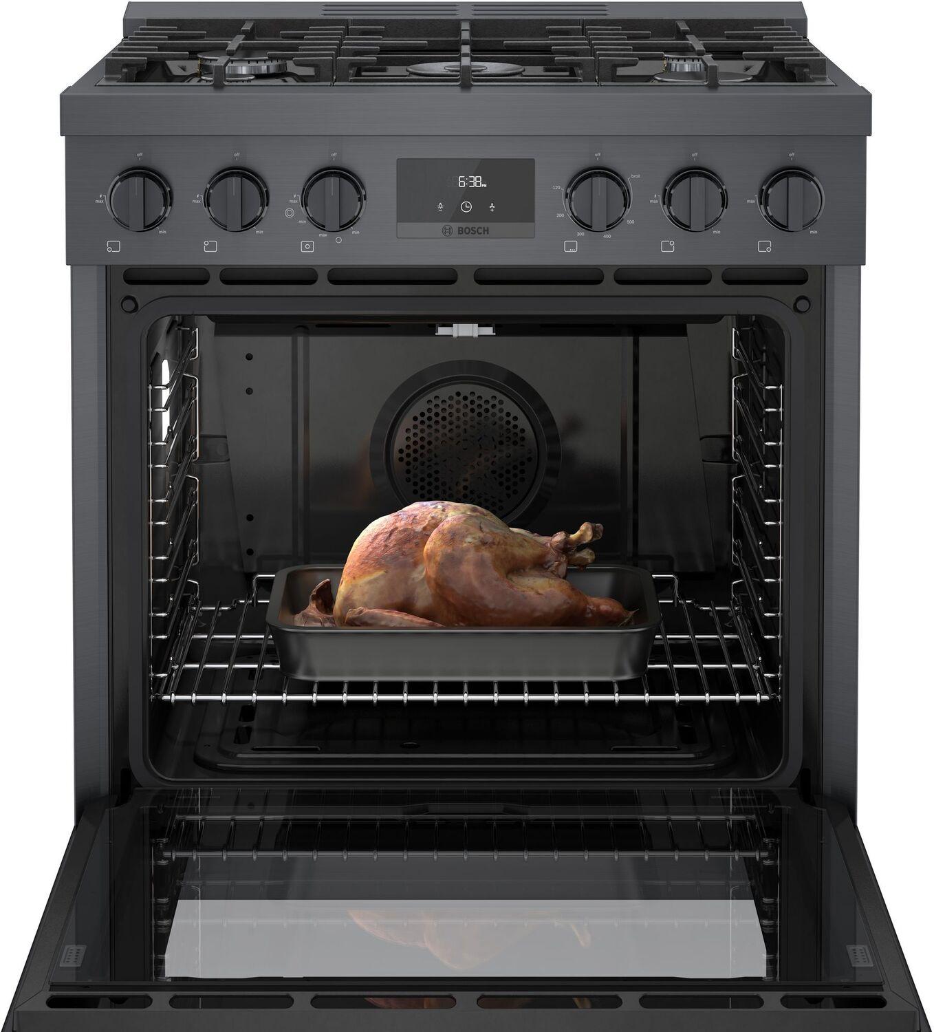 Bosch HGS8045UC 800 Series, Gas freestanding range, 30'', Black stainless steel