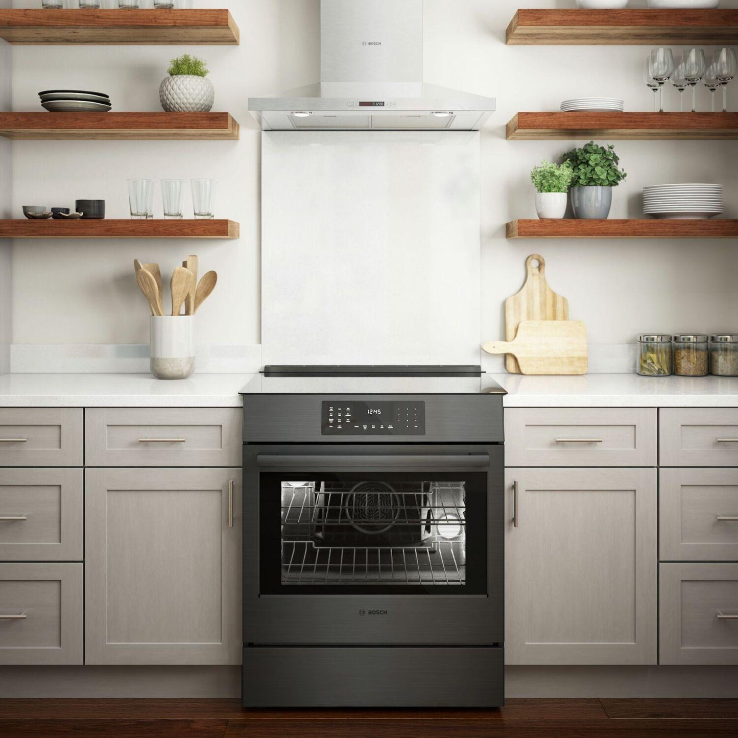 Bosch HII8047U 800 Series, Induction slide-in range, 30'', Black stainless steel