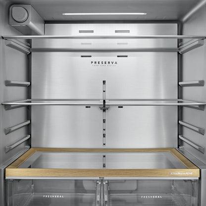 Kitchenaid KRFF436SPL 30 Cu. Ft. 36-Inch French Door Refrigerator with Exterior Water and Ice Dispenser and Wood-Look Sliding Tray in Porcelain White