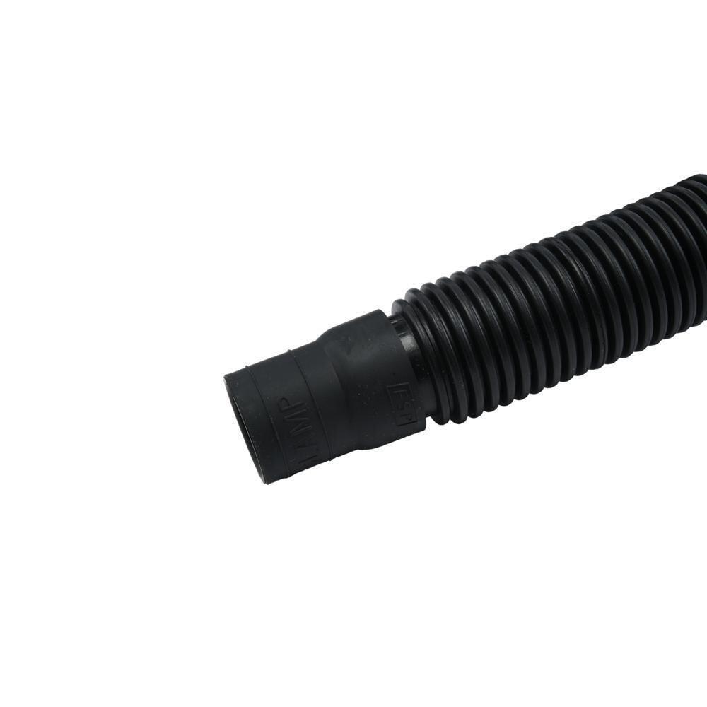 Maytag 285666 8' Black washer drain hose with molded and straight plastic fittings, U-shape rubber nozzle, and spring clamp - 1 pack