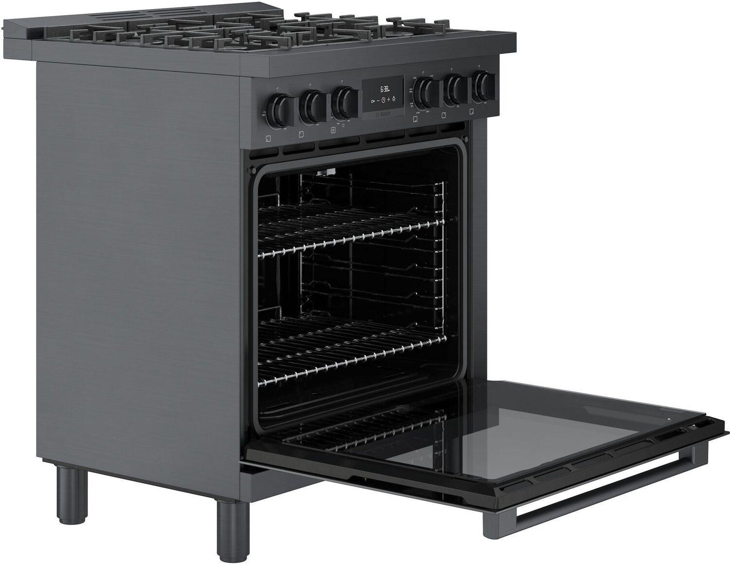 Bosch HDS8045U 800 Series, Dual fuel freestanding range, 30'', Black stainless steel