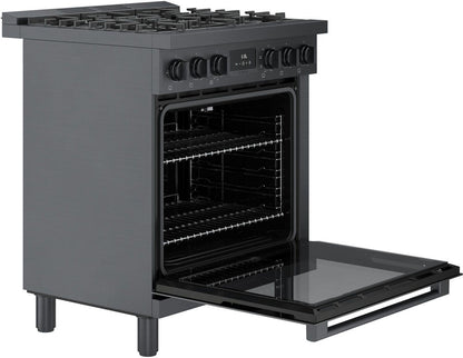 Bosch HDS8045U 800 Series, Dual fuel freestanding range, 30'', Black stainless steel