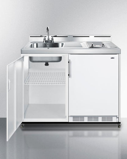 Summit C48ELGLASSPUMPMB 48" Wide Mobile All-in-one Kitchenette, No Plumbing Needed