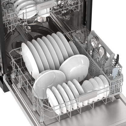 Sharp SDY6748SNS 24" Top Control Stainless Steel Handle 47 dBA Dishwasher with Auto Door Open