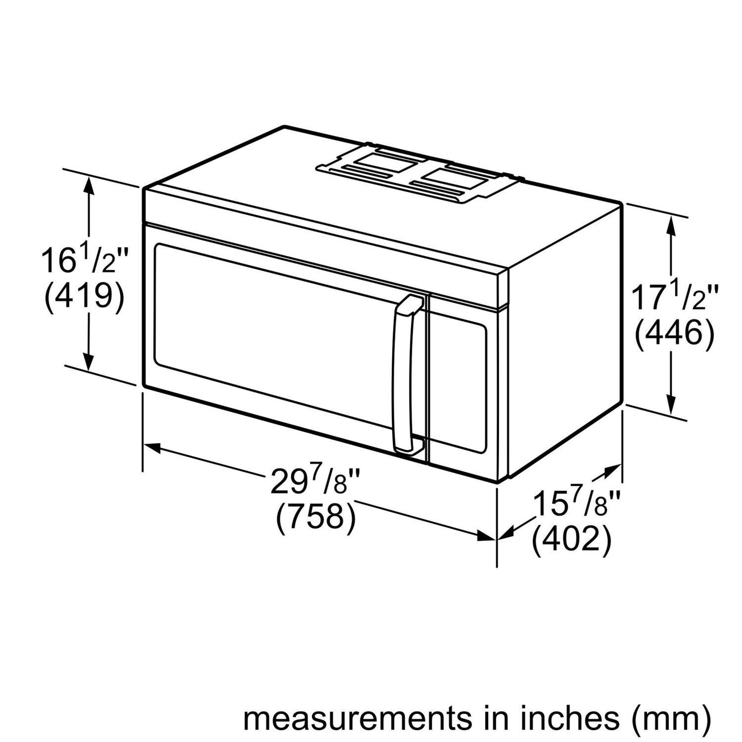 Bosch HMV5053U 500 Series, Over-The-Range Microwave, 30'', Door Hinge: left, Stainless steel