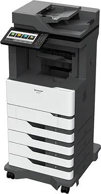 Sharp MXB557F MX-B557F Monochrome Desktop Multifunction Printer Prints up to 55 pages per minute , copy, scan, fax Maximum paper capacity of 3300 sheets 1200 x 1200 dpi printing delivers clear, crisp images and text