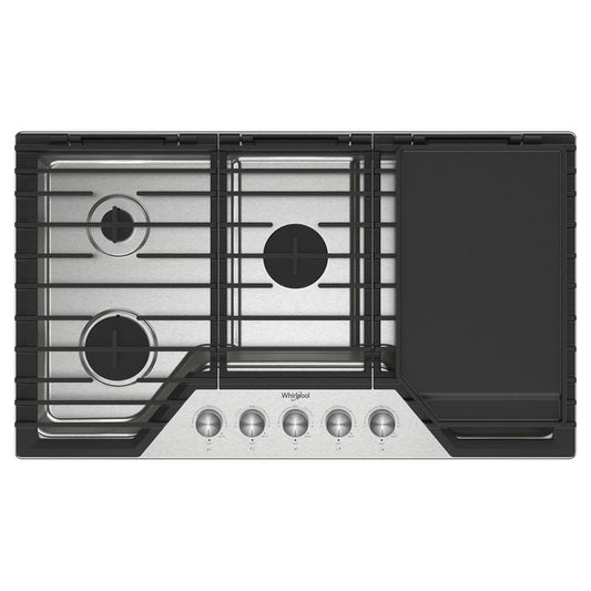 Whirlpool WCGK7536PS 36-inch Gas Cooktop with 5 Burners and EZ-2-Lift™ Hinged Cast-Iron Grates and Griddle