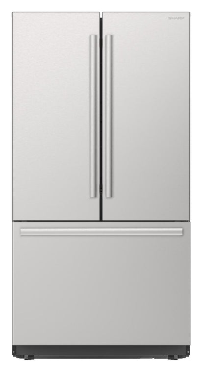 SJF2752MS Sharp 26.5 cu.ft. Counter Depth 36 in. French 3-Door Refrigerator with Internal Water Dispenser in Stainless Steel
