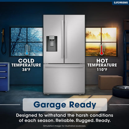 Sharp SJF2955MS 28.9 cu.ft. Standard Depth 36 in. French 3-Door Refrigerator with Water Dispenser in Stainless Steel