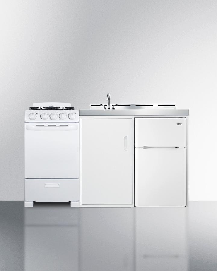 Summit ACK60GASW 60" Wide All-in-one Kitchenette With Gas Range