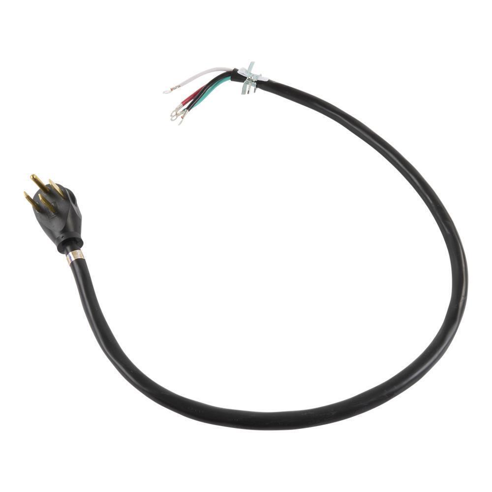 Kitchenaid PT500 4' Electric Range Power Cord, rated 50 A, 4-wire with ring terminal connectors, and right-angle 4-prong plug