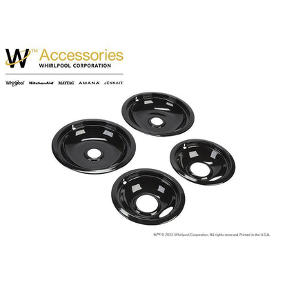 Kitchenaid W10288051 Range Electric/Cooktop 4-Pack Round Drip Bowls (Two 6-IN and Two 8-IN) - Black for Non-Hinged, 2-Wire Plug Cooking Elements