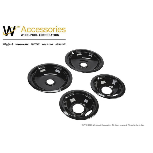 Kitchenaid W10288051 Range Electric/Cooktop 4-Pack Round Drip Bowls (Two 6-IN and Two 8-IN) - Black for Non-Hinged, 2-Wire Plug Cooking Elements