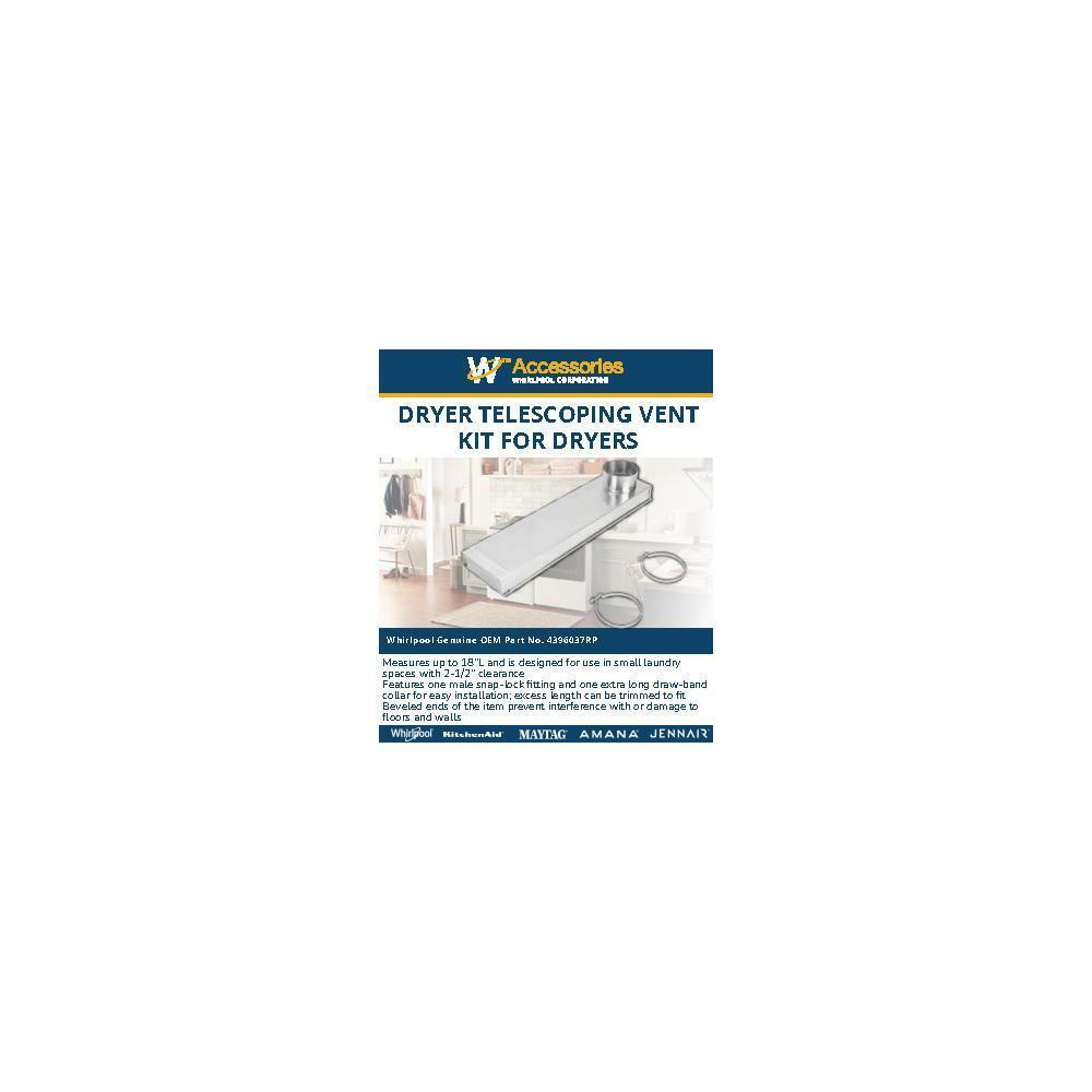 Maytag 4396037RP 0"-18" Dryer Telescoping Vent Periscope for 2.5" clearance, with 1 male snap-lock fitting, draw-band collar & 2 clamps.
