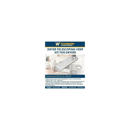 Maytag 4396037RP 0"-18" Dryer Telescoping Vent Periscope for 2.5" clearance, with 1 male snap-lock fitting, draw-band collar & 2 clamps.