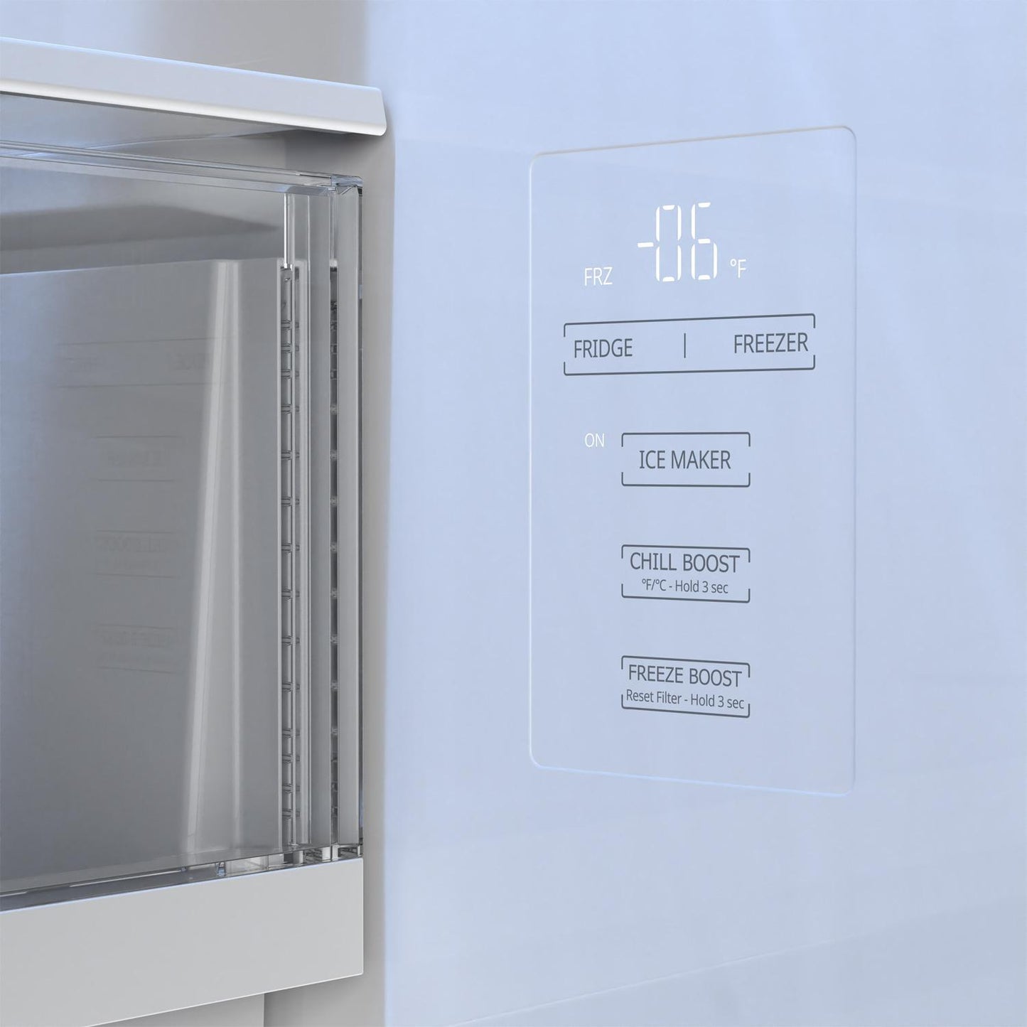 SJF2752MS Sharp 26.5 cu.ft. Counter Depth 36 in. French 3-Door Refrigerator with Internal Water Dispenser in Stainless Steel