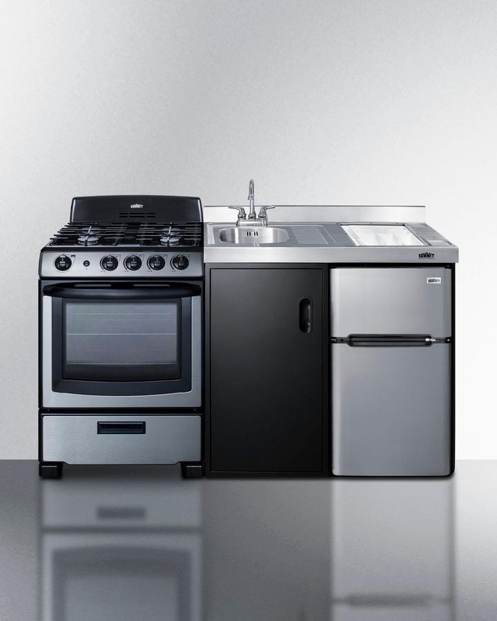 Summit ACK63GASBSS 63" Wide All-in-one Kitchenette With Gas Range