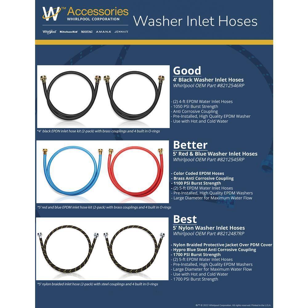 Kitchenaid 8212487RP 5' Braided washer fill hoses with 2 female connections - 2 pack