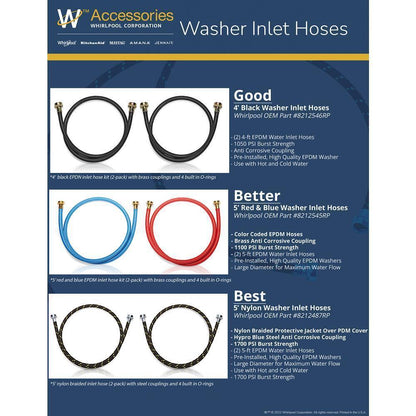 Kitchenaid 8212546RP 4' Black Washer Inlet Hoses 1050 PSI - 2 Pack