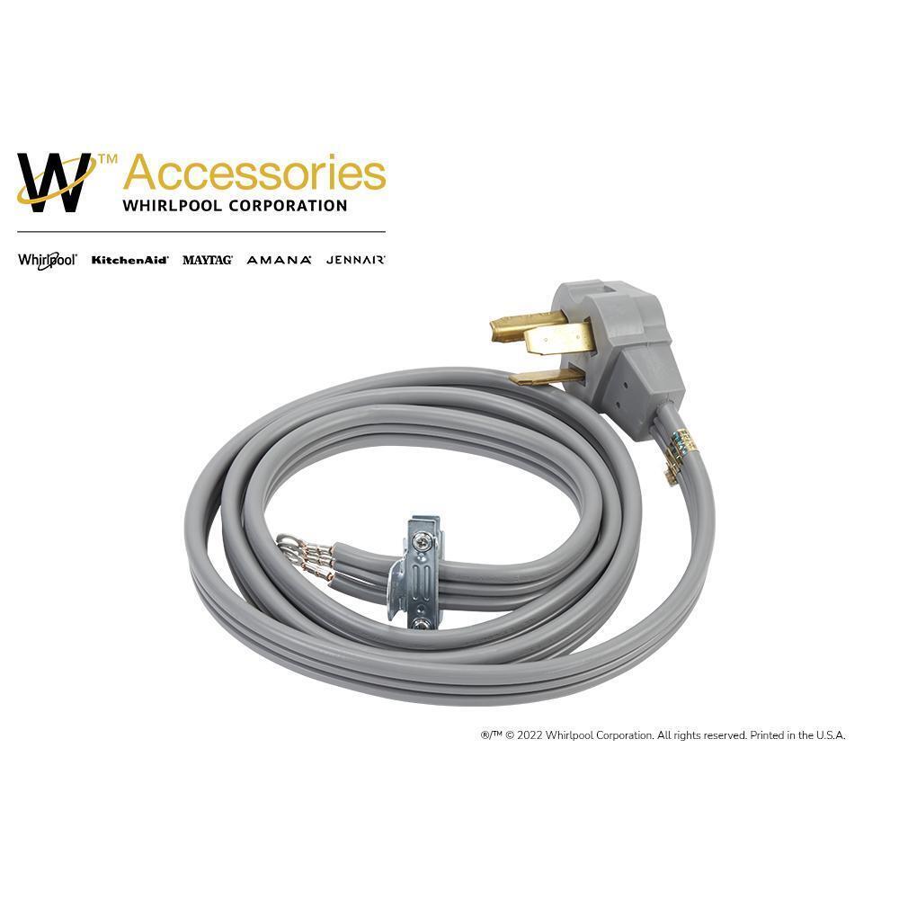 Whirlpool 8171378RC 6' Gray Electric Dryer Power Cord with 30-amp, 3-Wire, right-angle plug, and adjustable strain relief bracket