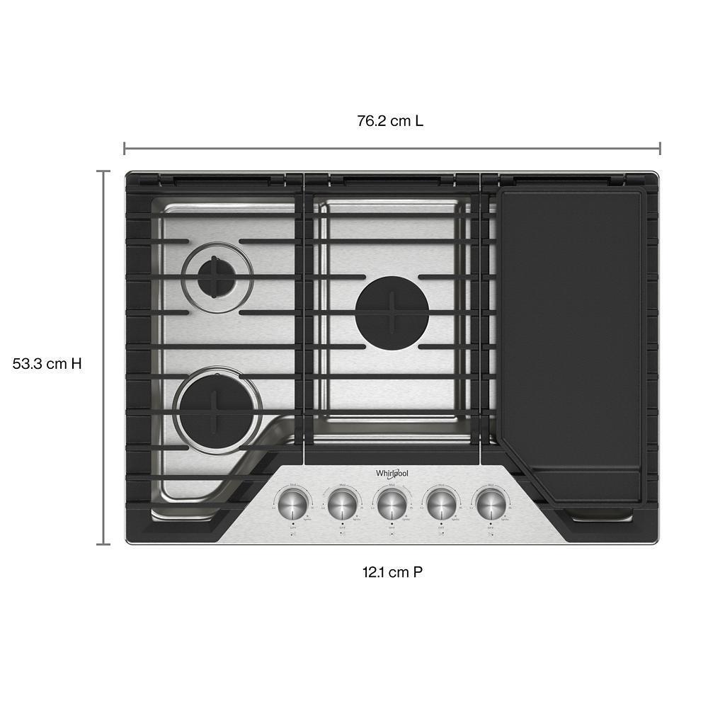 Whirlpool WCGK7530PS 30-inch Gas Cooktop with 5 Burners and EZ-2-Lift™ Hinged Cast-Iron Grates and Griddle