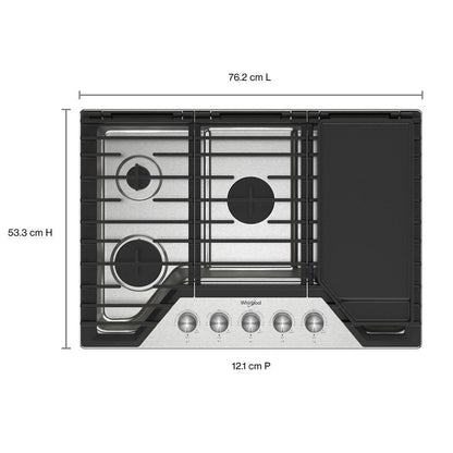 Whirlpool WCGK7530PS 30-inch Gas Cooktop with 5 Burners and EZ-2-Lift™ Hinged Cast-Iron Grates and Griddle