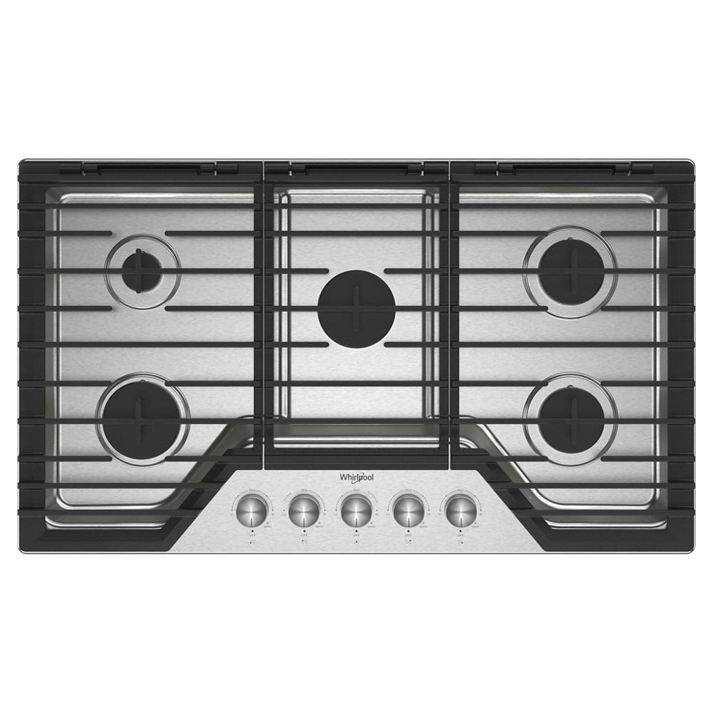 Whirlpool WCGK7036PS 36-inch Gas Cooktop with 5 Burners and EZ-2-Lift™ Hinged Cast-Iron Grates