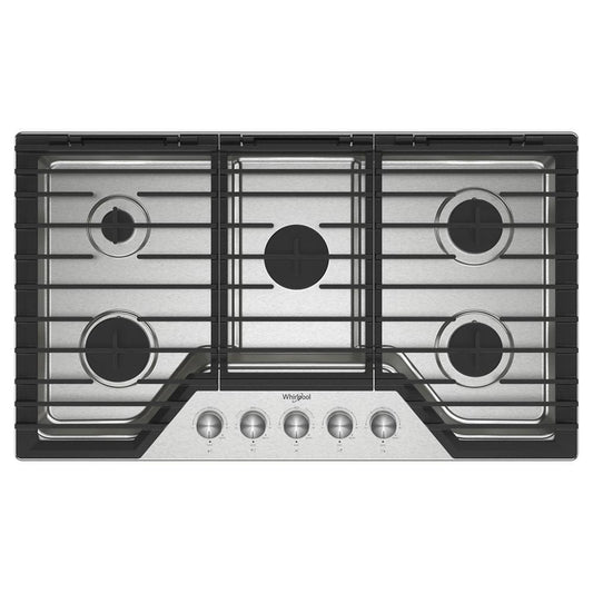 Whirlpool WCGK7036PS 36-inch Gas Cooktop with 5 Burners and EZ-2-Lift™ Hinged Cast-Iron Grates