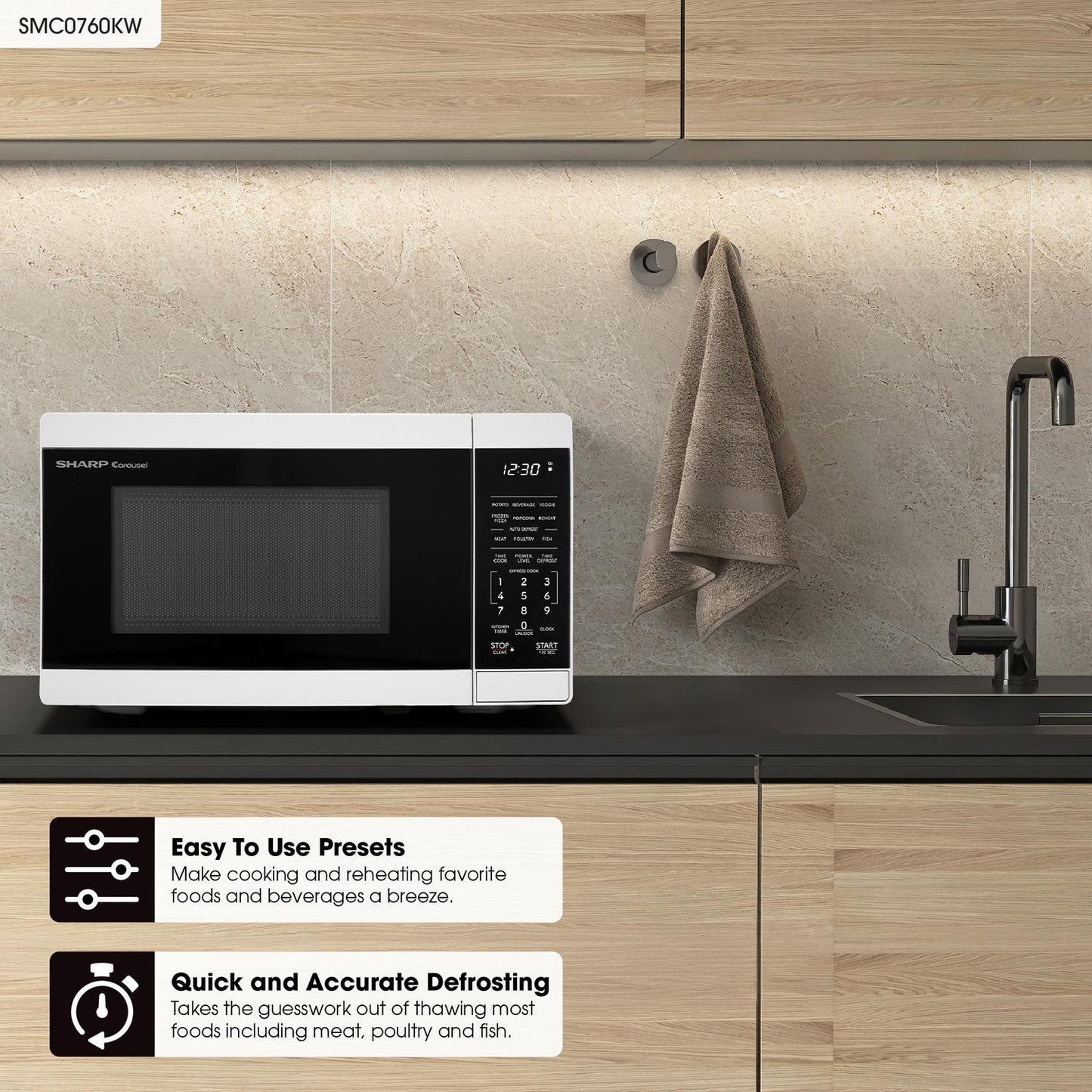 SMC0760KW Sharp 0.7 cu. ft. 700W White Countertop Microwave Oven