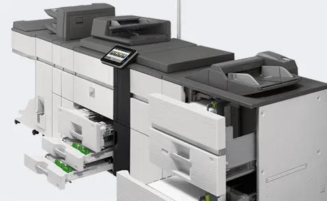 Sharp MX7081 MX-7081 Color Networked Digital Multifunction Printer Prints up to 75/70 ppm Mono/Color pages per minute , copy, scan, fax Maximum paper capacity of 8,500 sheets Exceptional Image Quality with 1200 x 1200 dpi print resolution