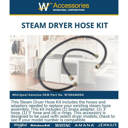 Kitchenaid W10044609A 5' Black Steam Dryer Hose Kit