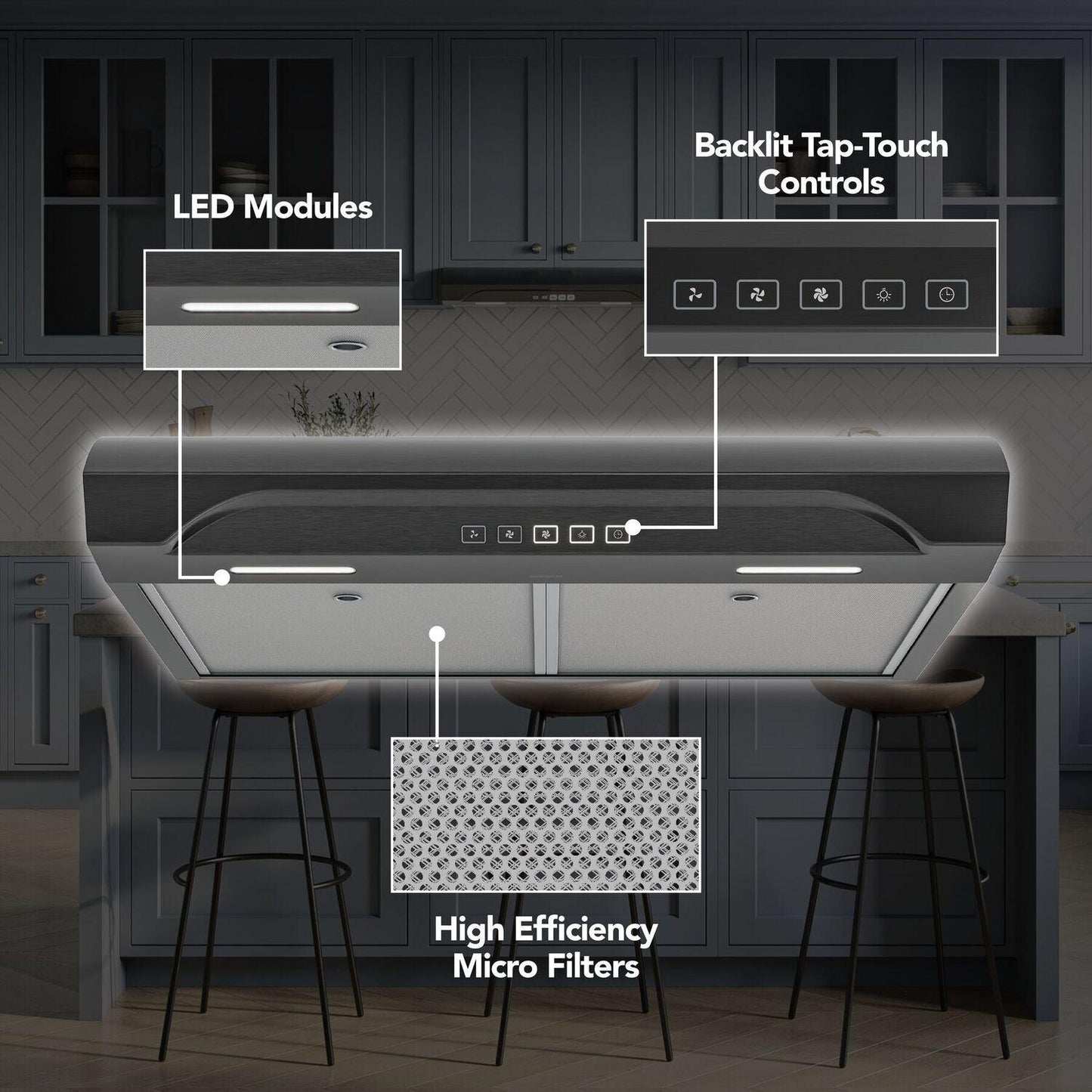 Broan ALT2303BLS Alta 30-Inch 350 MAX Blower CFM 1.5 Sones Black Stainless Range Hood