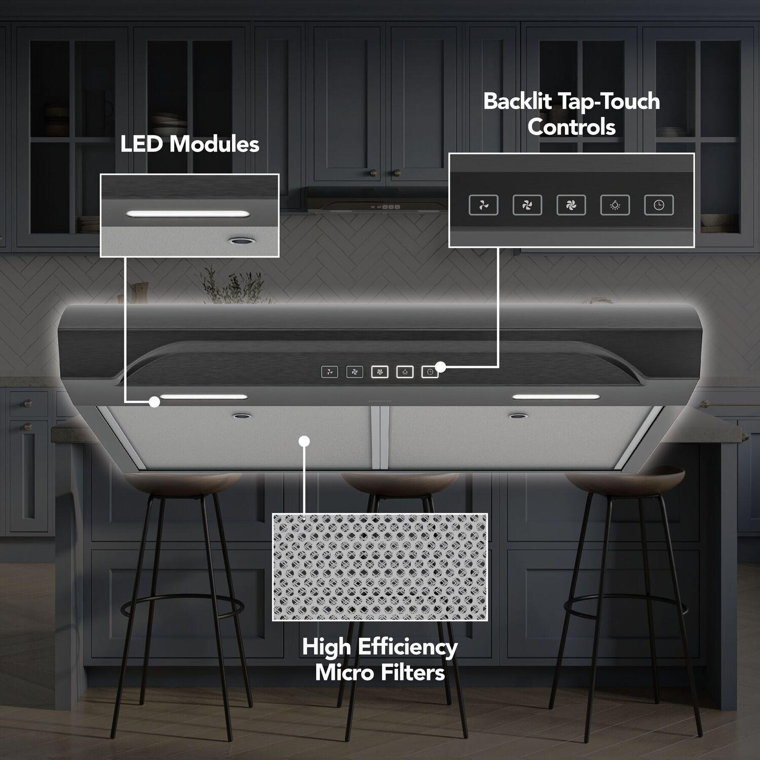 Broan ALT2303BLS Alta 30-Inch 350 MAX Blower CFM 1.5 Sones Black Stainless Range Hood